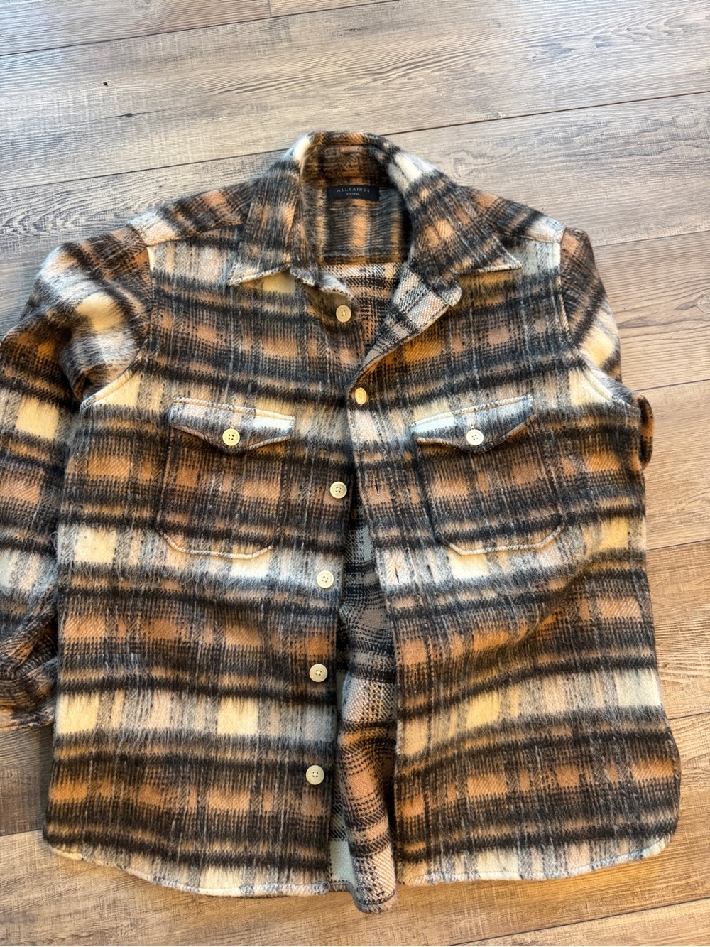 AllSaints Brown Black White Plaid Shacket XL